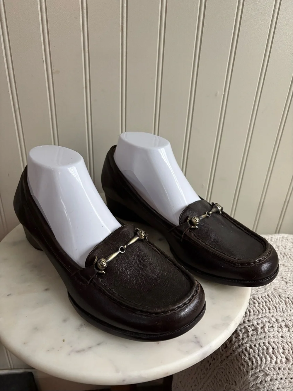 Taryn Rose Horsebit Wedge Loafers Women’s 8.5 Brown Leather Business Casual Prep